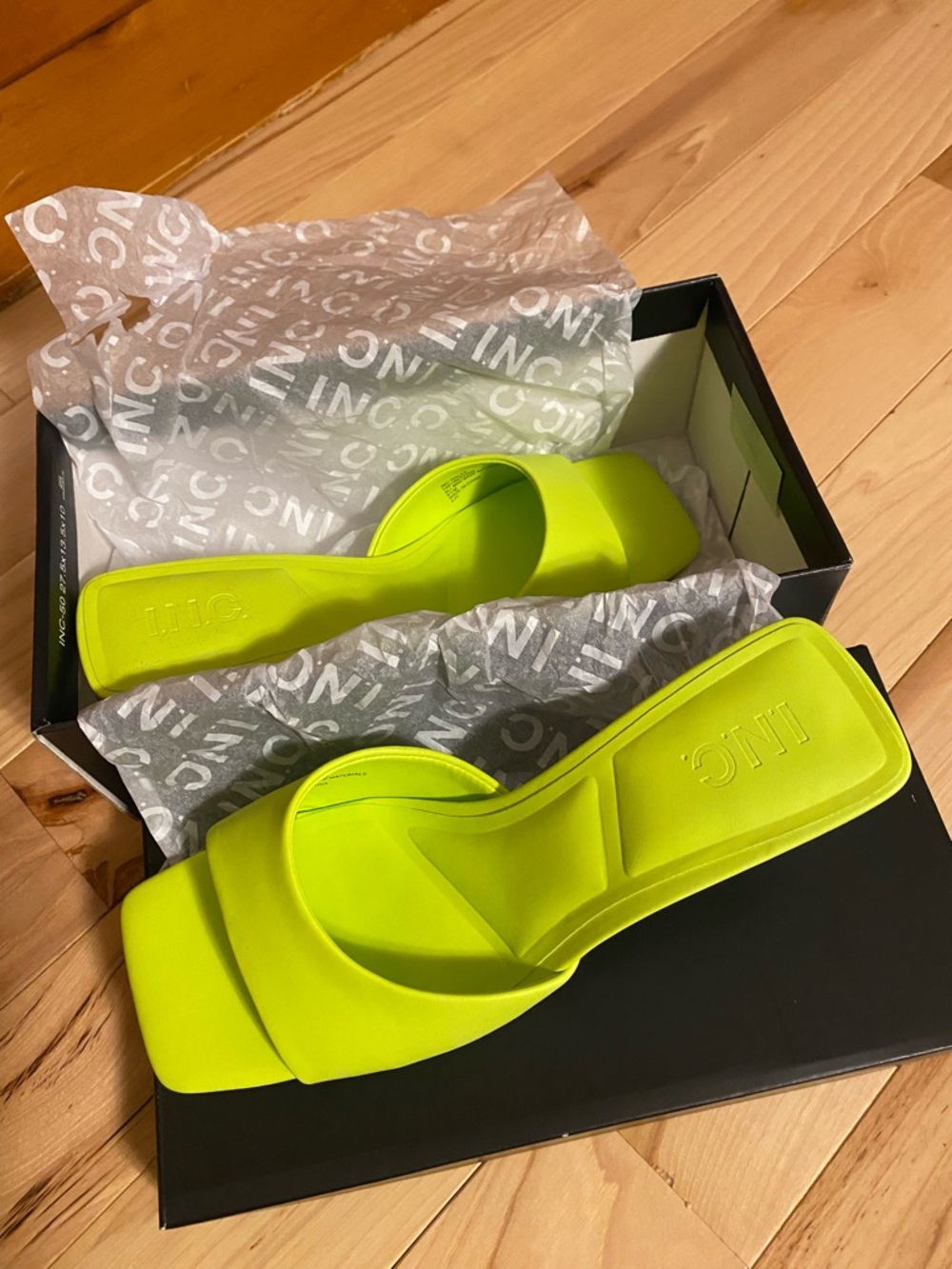 INC International Concepts Neon Yellow Slide Heels